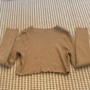 Kindred Bravely Tan Ribbed Scoop Neck Top – Size M